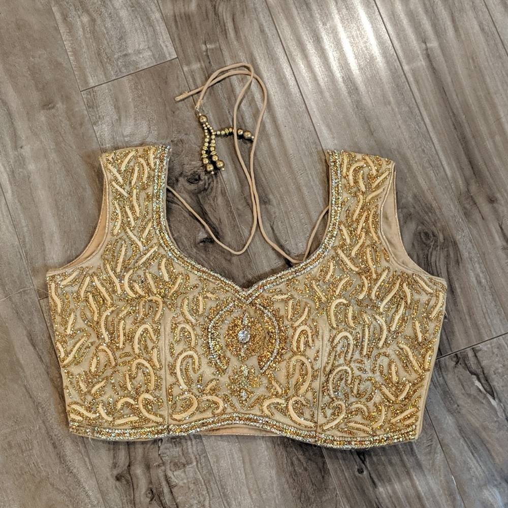 ❄️ Gold Embroidered Indian Choli Rhinestones